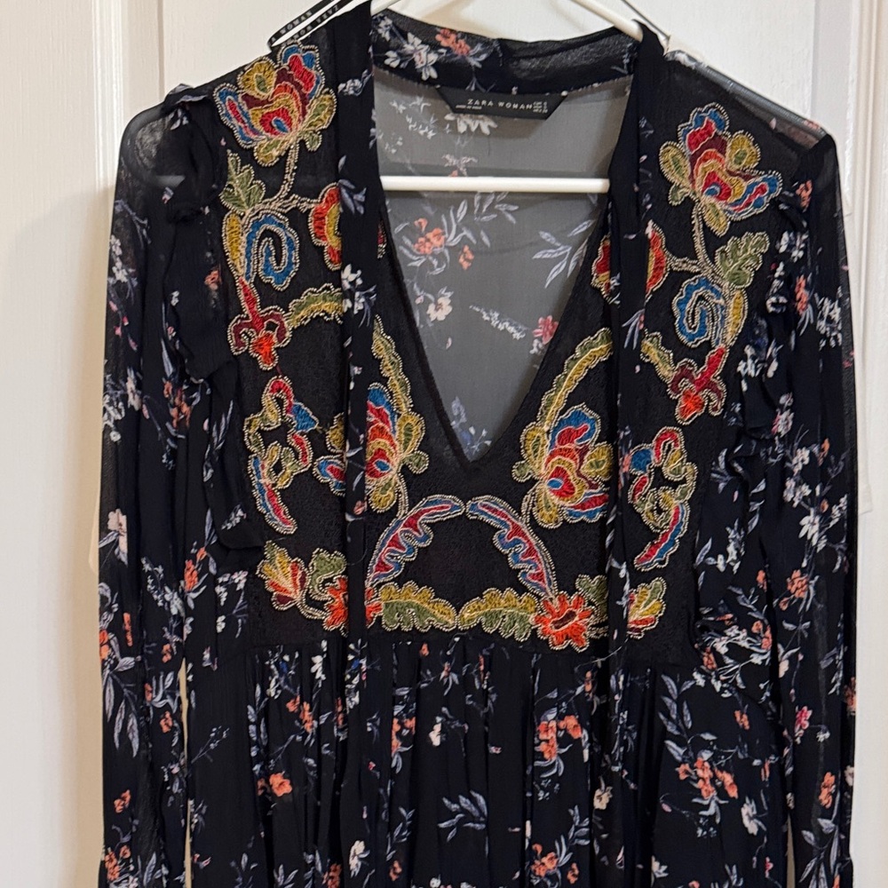 Zara Black Floral Long Sleeve Dress